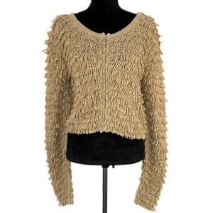 rag & bone Cardigan - Shag Loop Crop - Khaki Boho Knit - Designer - Size L